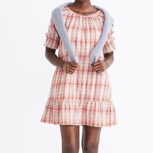 Madewell Plaid Ruffle Sleeve Popover Mini Dress